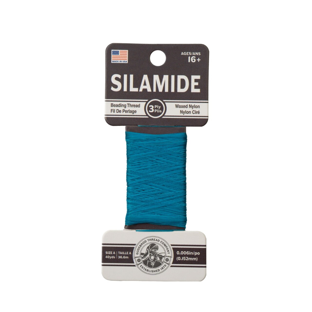 Gudebrod Silamide Size A | Made in USA Waxed Beading Thread, 40yd